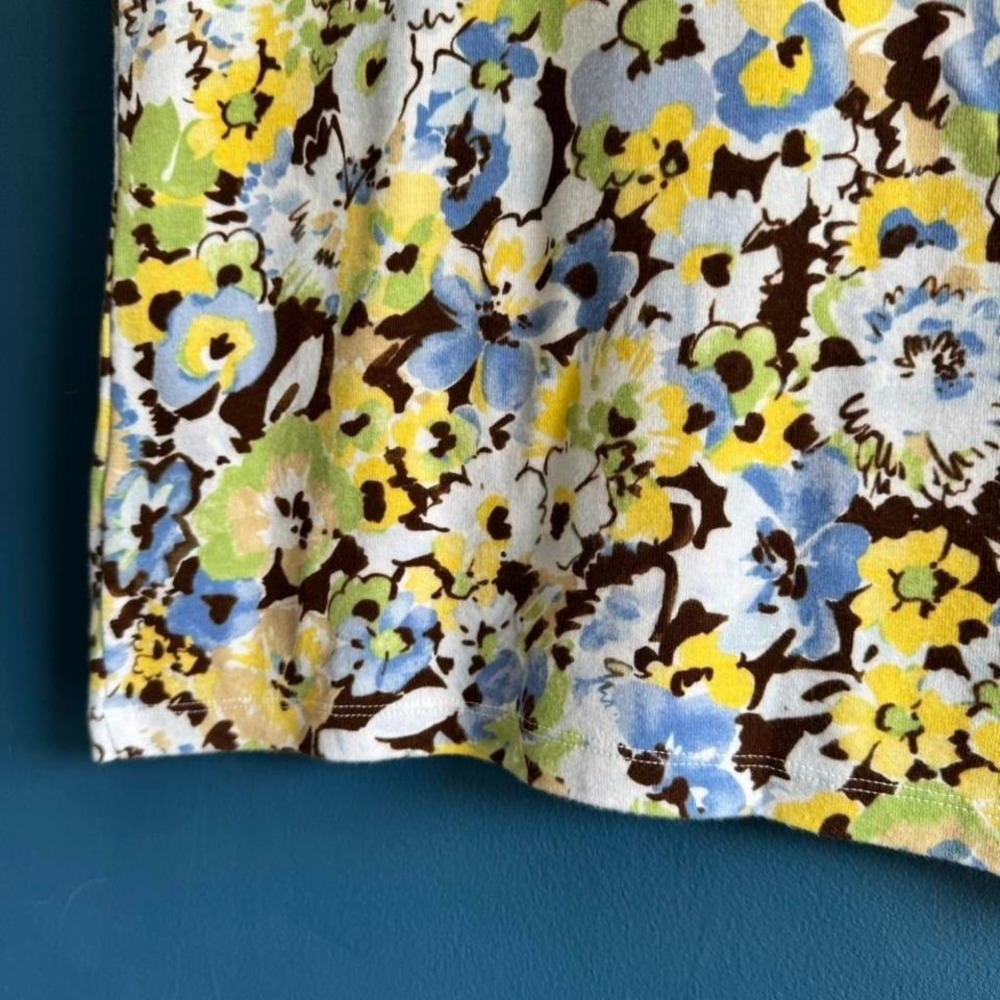Y2K Floral V Neck Women's Size Small Liz Claiborne Cotton Stripe Yellow Blue - Picture 6 of 8